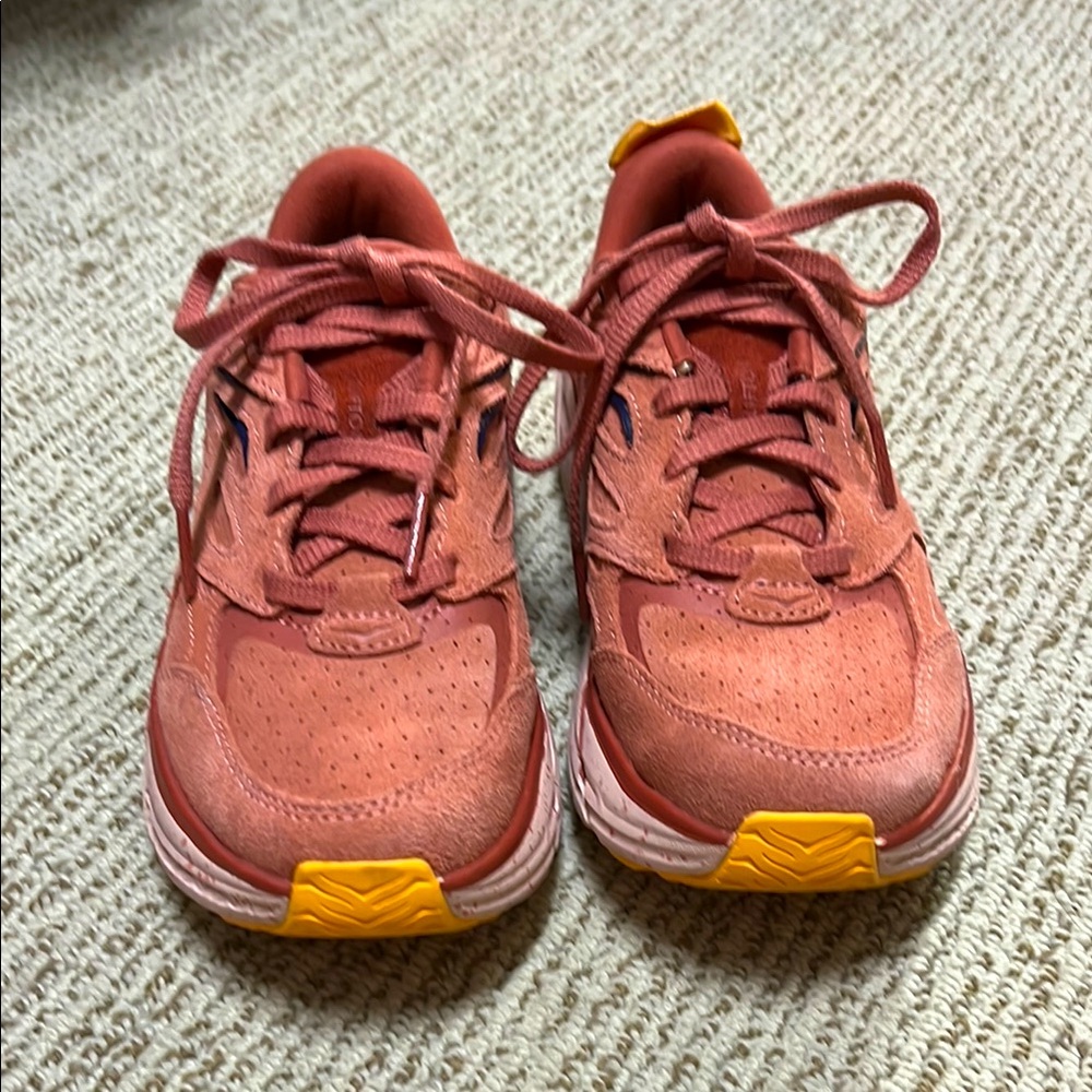 Hoka Clifton NWT Salmon suede sneakers. Size 5.5